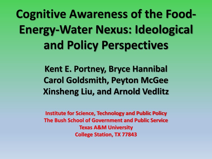 cognitive awareness of the food energy water n.w