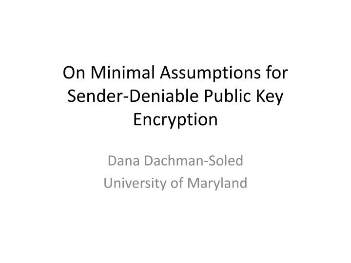 on minimal assumptions for sender deniable public n.w