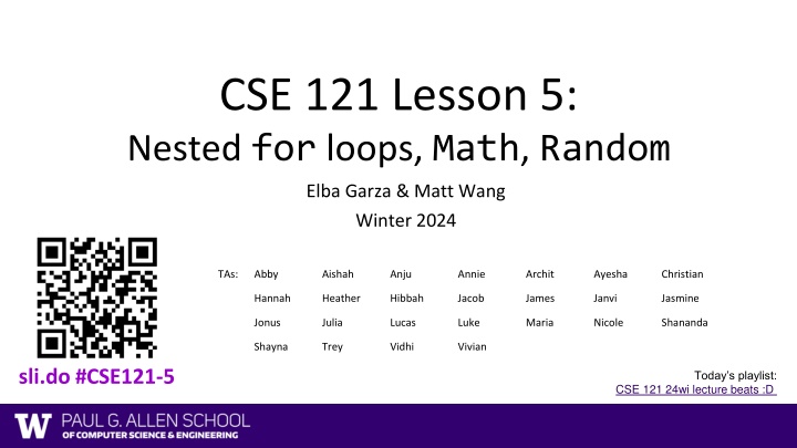 cse 121 lesson 5 nested for loops math random n.w