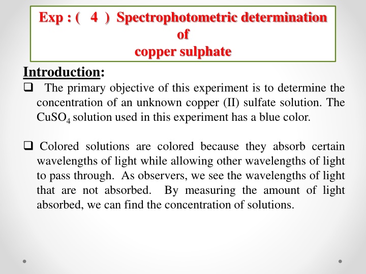 exp 4 spectrophotometric determination of copper n.w