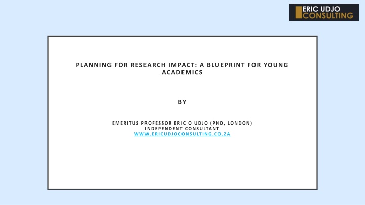 planning for research impact a blueprint n.w
