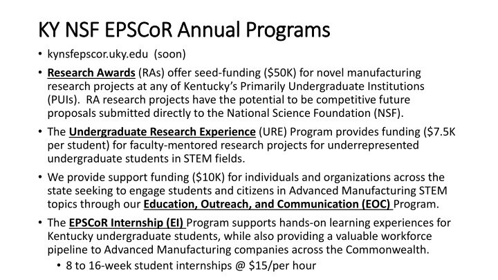 ky nsf ky nsf epscor epscor annual programs n.w