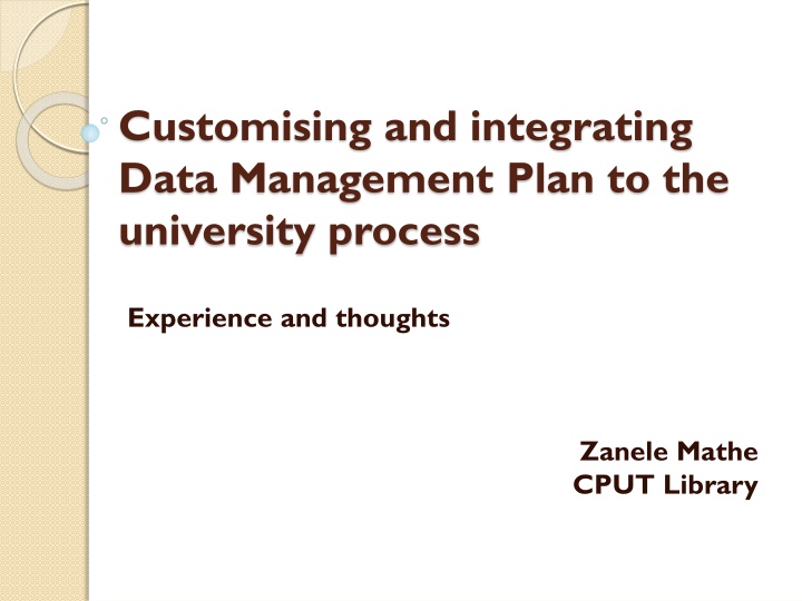 customising and integrating data management plan n.w