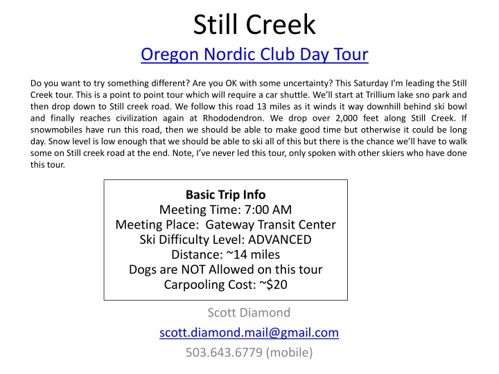 still creek oregon nordic club day tour n.w