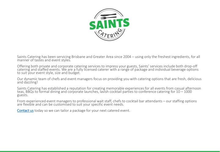 saints catering has been servicing brisbane n.w