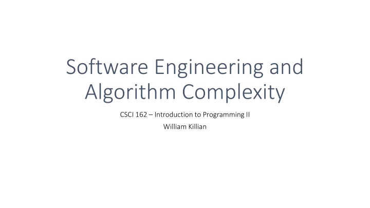 software engineering and algorithm complexity n.w