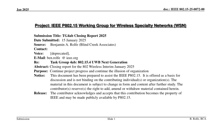 IEEE 802.15 Task Group 4ab Closing Report 2025