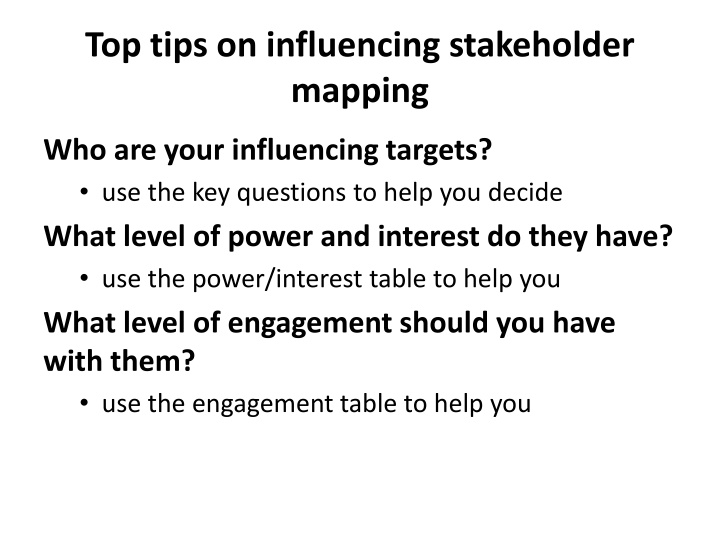 top tips on influencing stakeholder mapping n.w