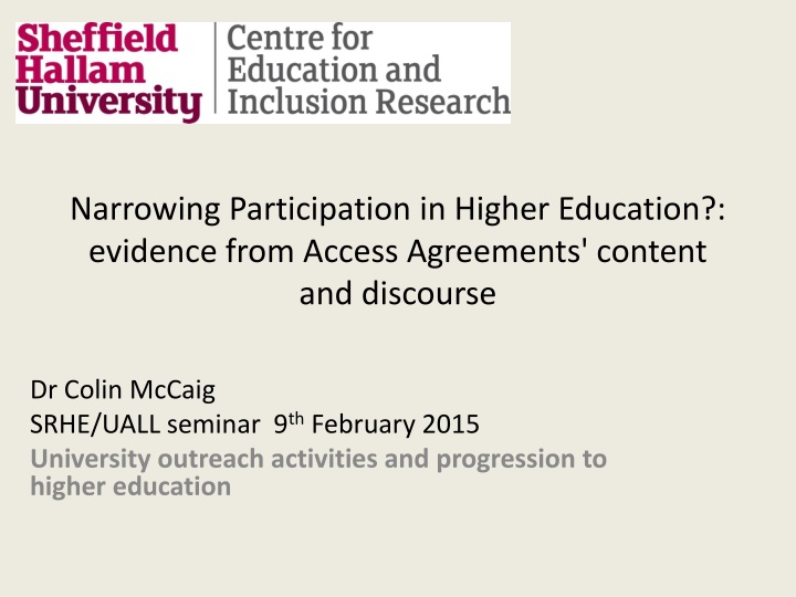 narrowing participation in higher education n.w