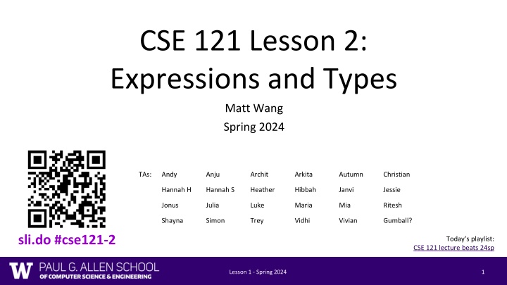 cse 121 lesson 2 expressions and types matt wang n.w
