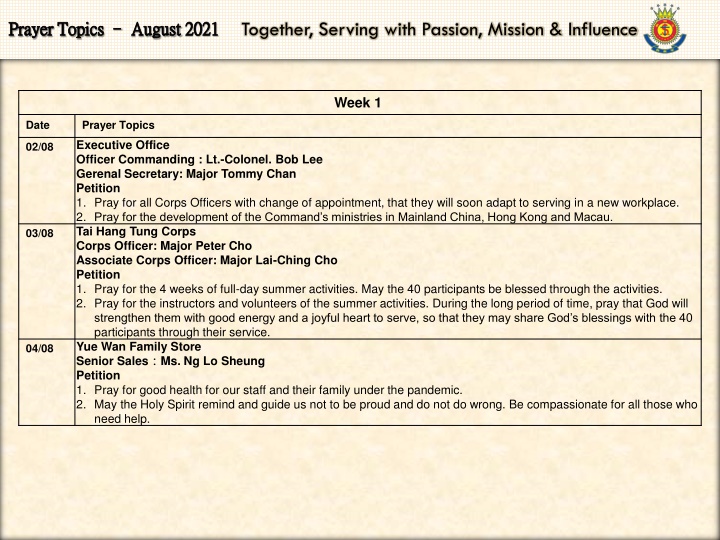 together serving with passion mission influence n.w