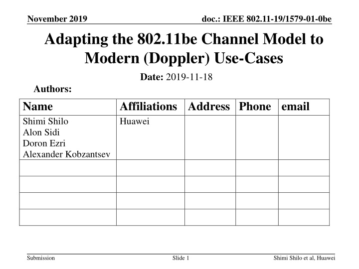 november 2019 adapting the 802 11be channel model n.w