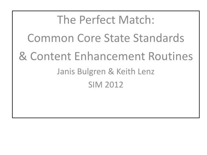 the perfect match common core state standards n.w