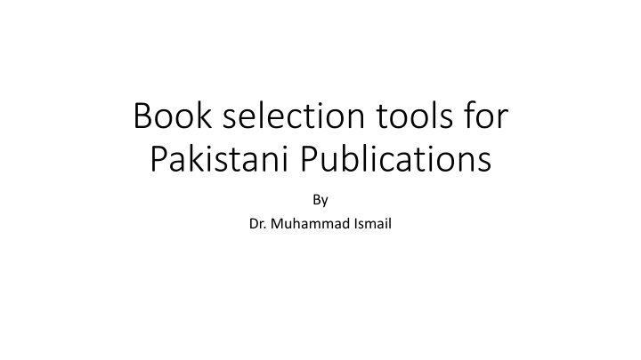 book selection tools for pakistani publications n.w