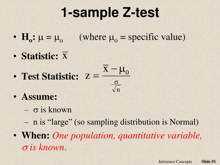1 sample z test n.w