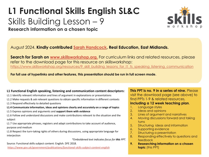 l1 functional skills english sl c skills building n.w