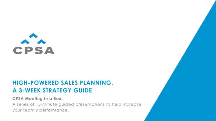high powered sales planning a 3 week strategy n.w