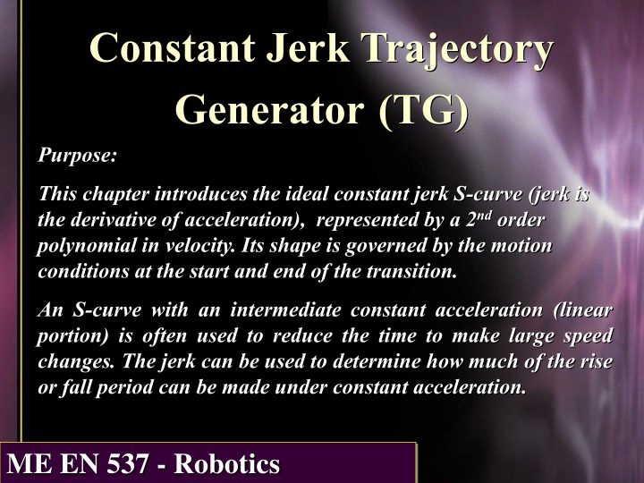 constant jerk trajectory generator tg purpose n.w