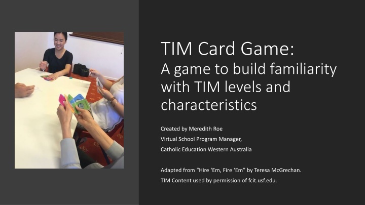 tim card game a game to build familiarity with n.w