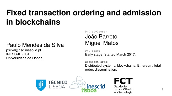 fixed transaction ordering and admission n.w