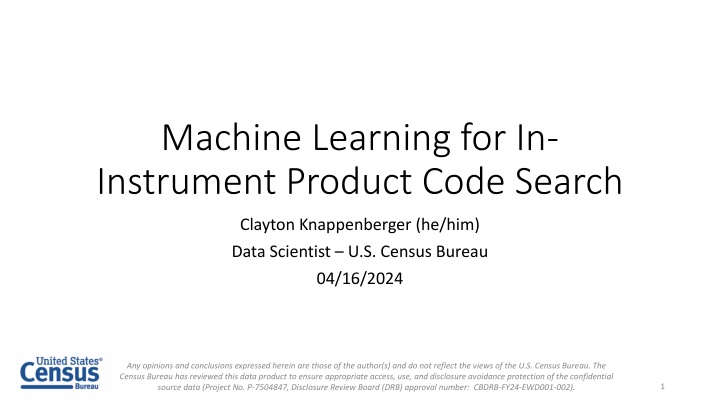 machine learning for in instrument product code n.w