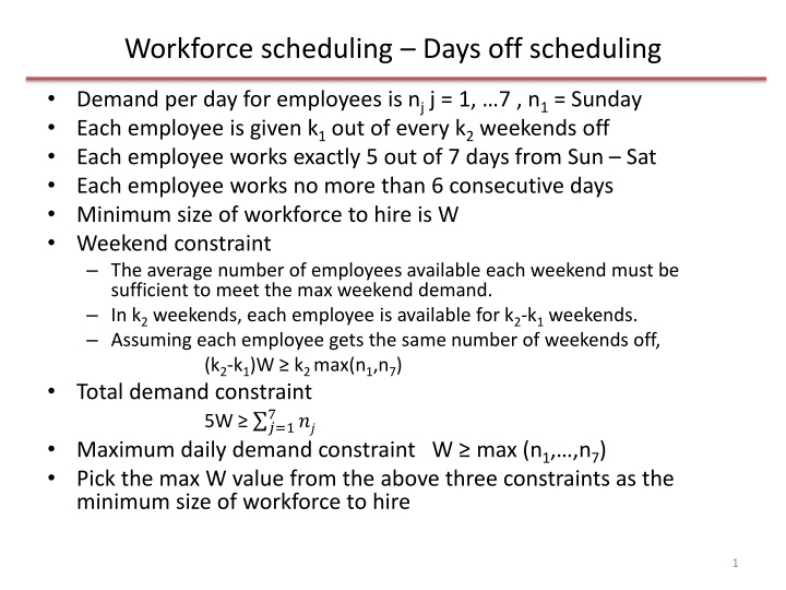 workforce scheduling days off scheduling n.w