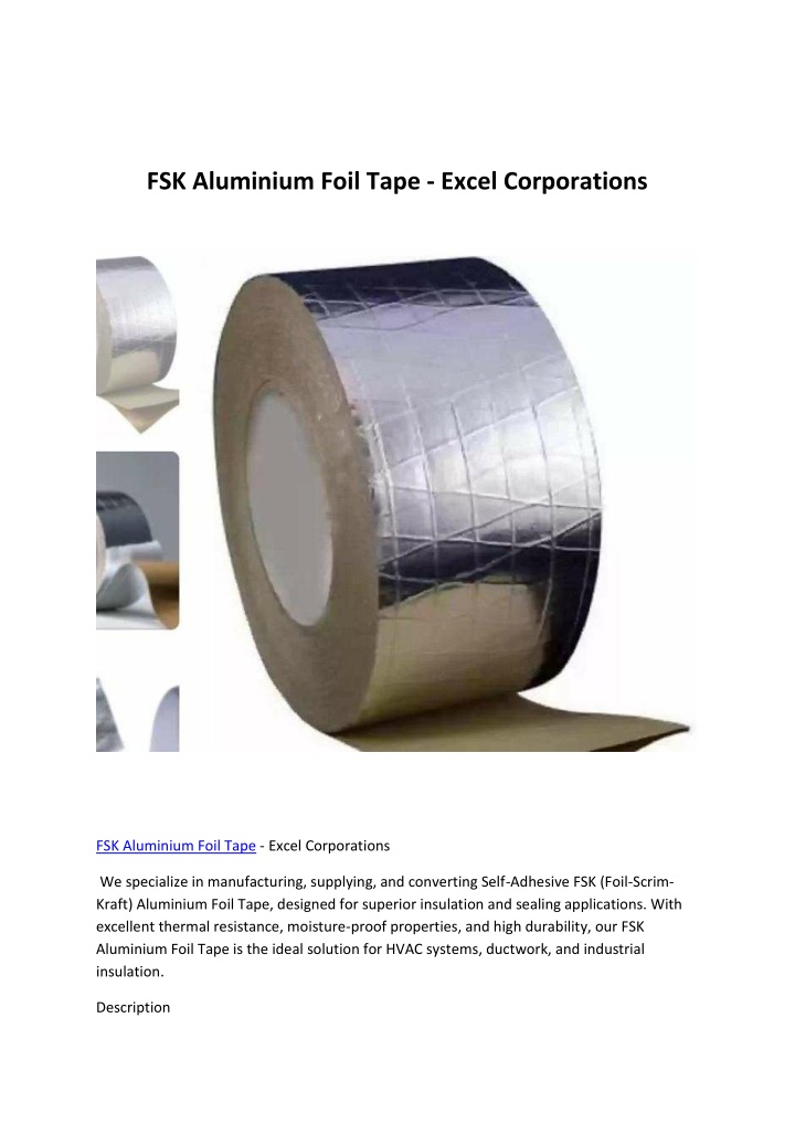 fsk aluminium foil tape excel corporations n.w