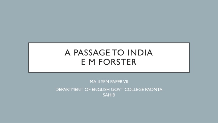 a passage to india e m forster n.w