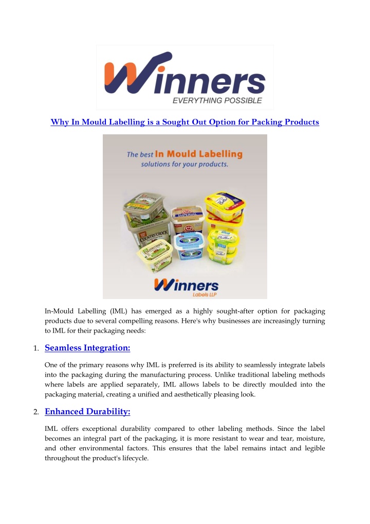 why in mould labelling is a sought out option n.w