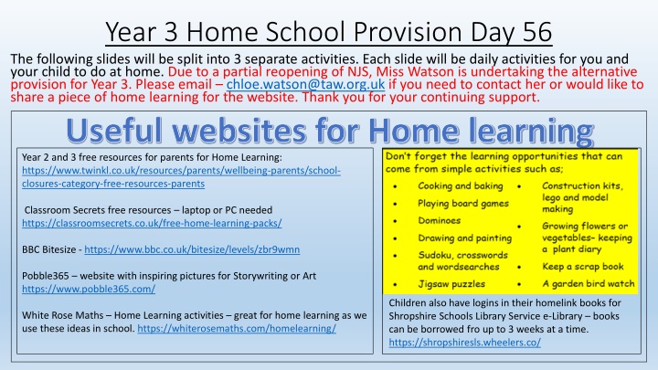 year 3 home school provision day 56 the following n.w