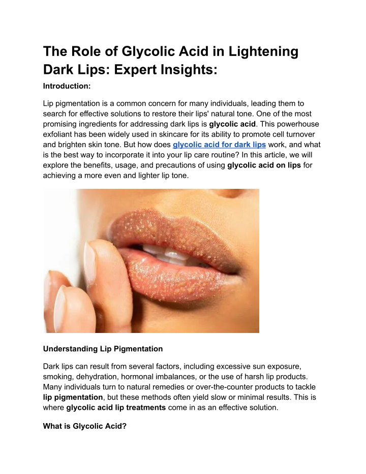 the role of glycolic acid in lightening dark lips n.w