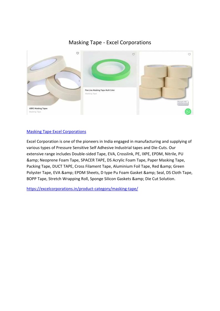 masking tape excel corporations n.w