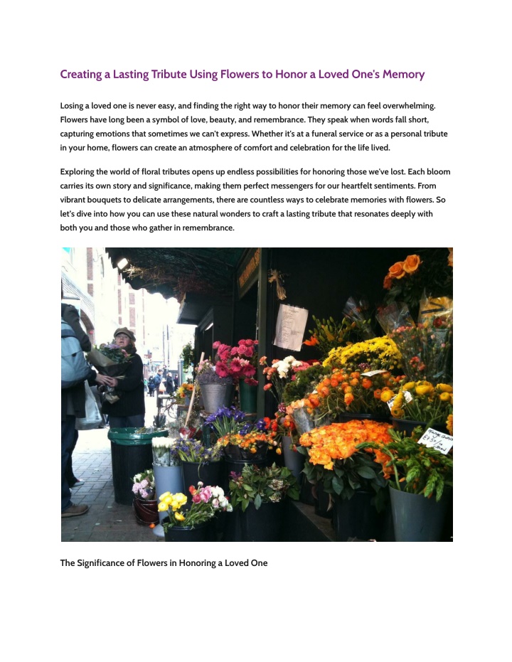 creating a lasting tribute using flowers to honor n.w