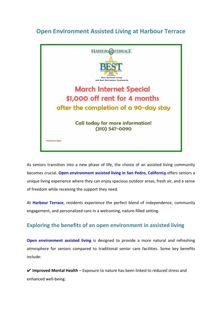 open environment assisted living at harbour n.w