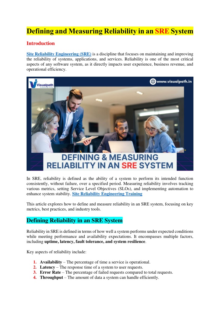 defining and measuring reliability n.w
