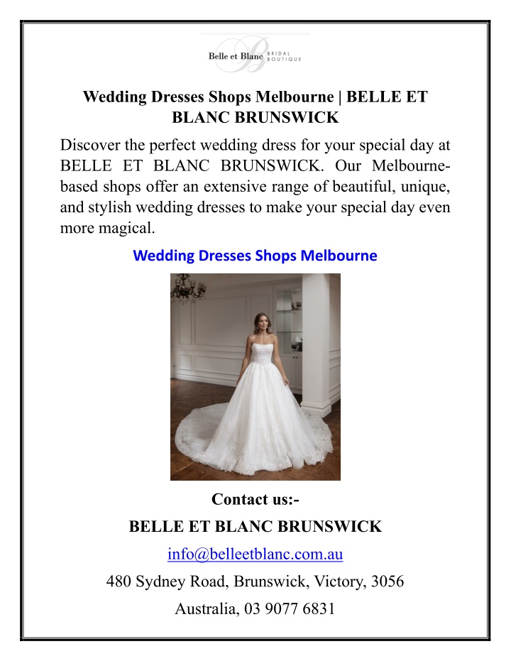 wedding dresses shops melbourne belle et blanc n.w