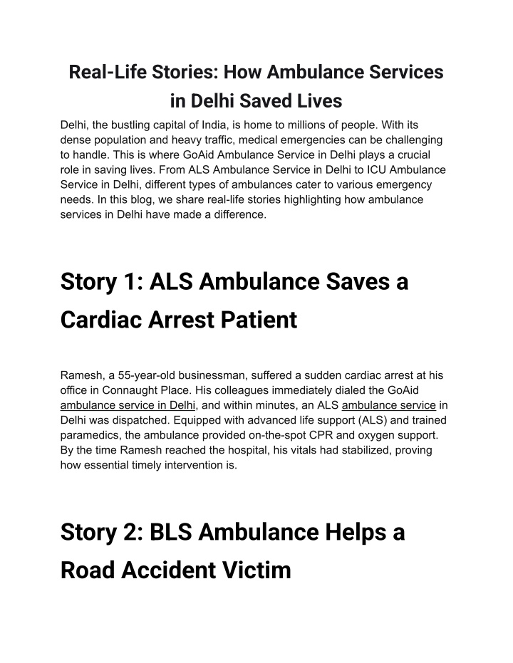 real life stories how ambulance services in delhi n.w