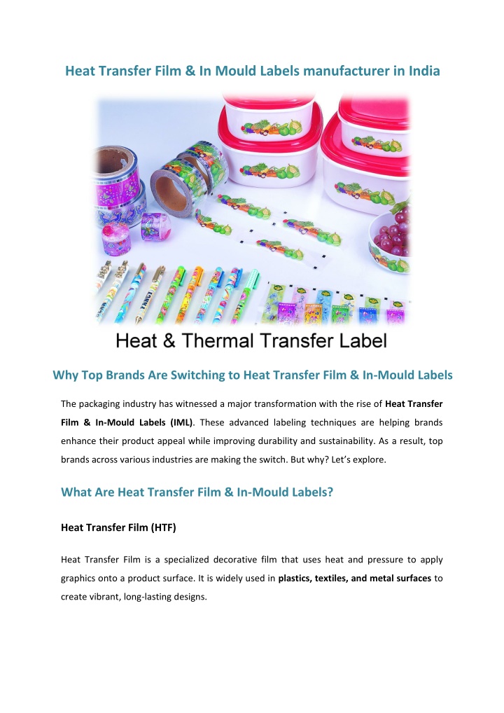 heat transfer film in mould labels manufacturer n.w