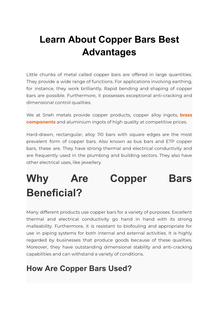 learn about copper bars best advantages n.w