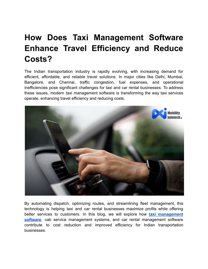 how does taxi management software enhance travel n.w