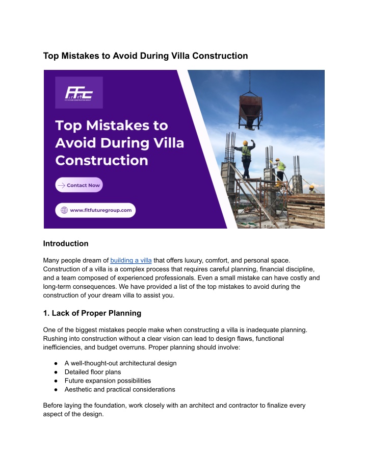 top mistakes to avoid during villa construction n.w