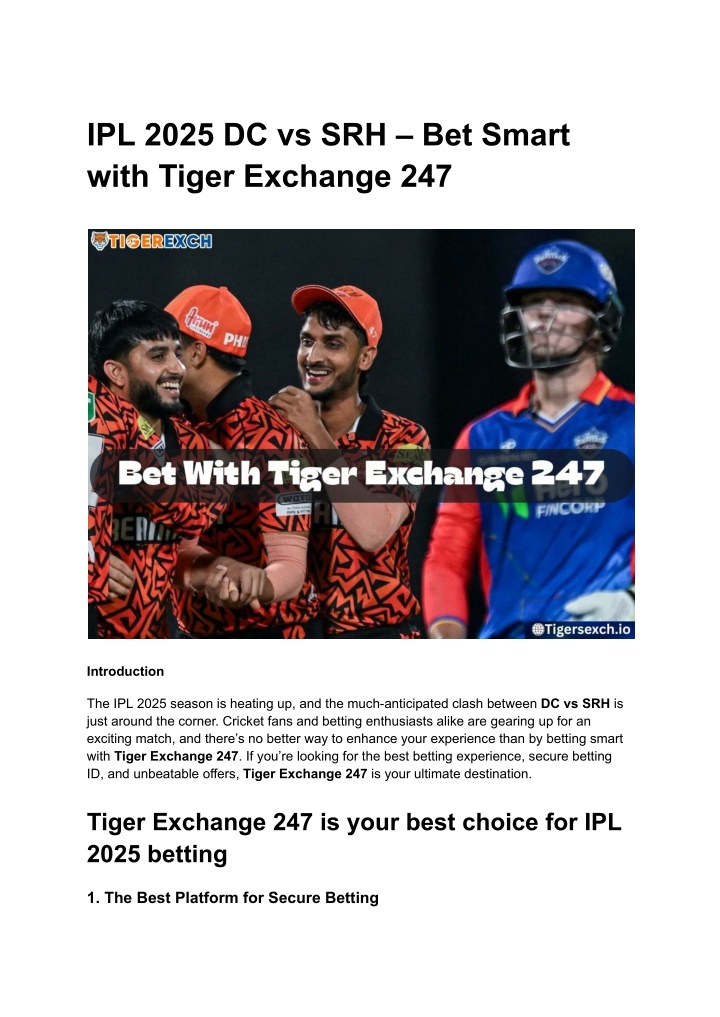 ipl 2025 dc vs srh bet smart with tiger exchange n.w