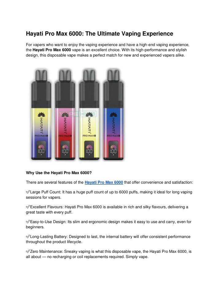 hayati pro max 6000 the ultimate vaping experience n.w