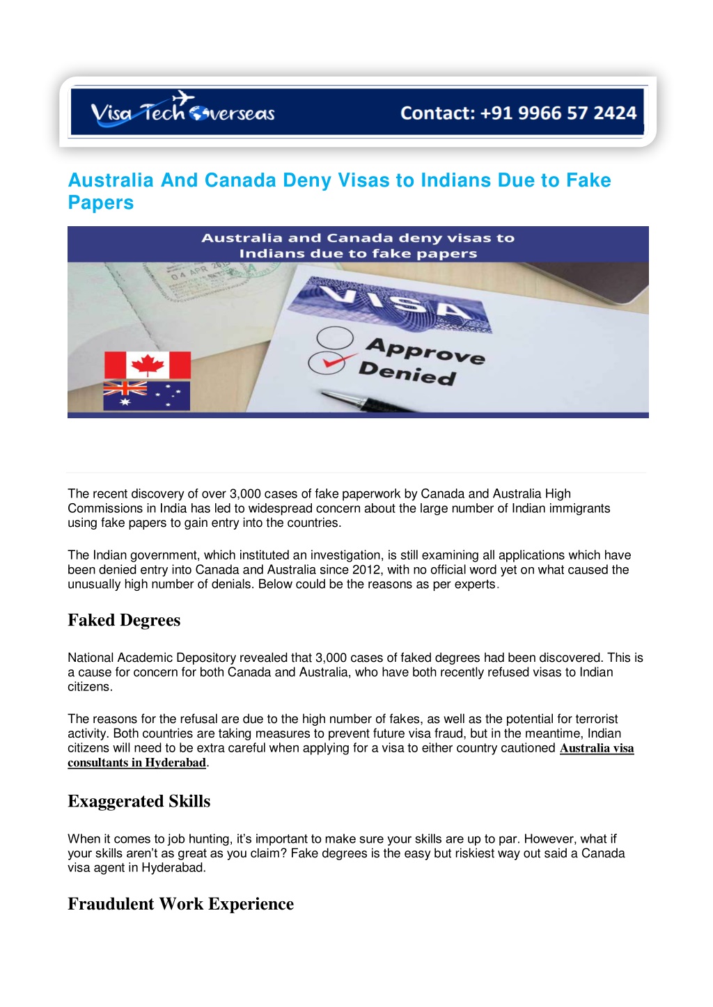 australia and canada deny visas to indians l.w
