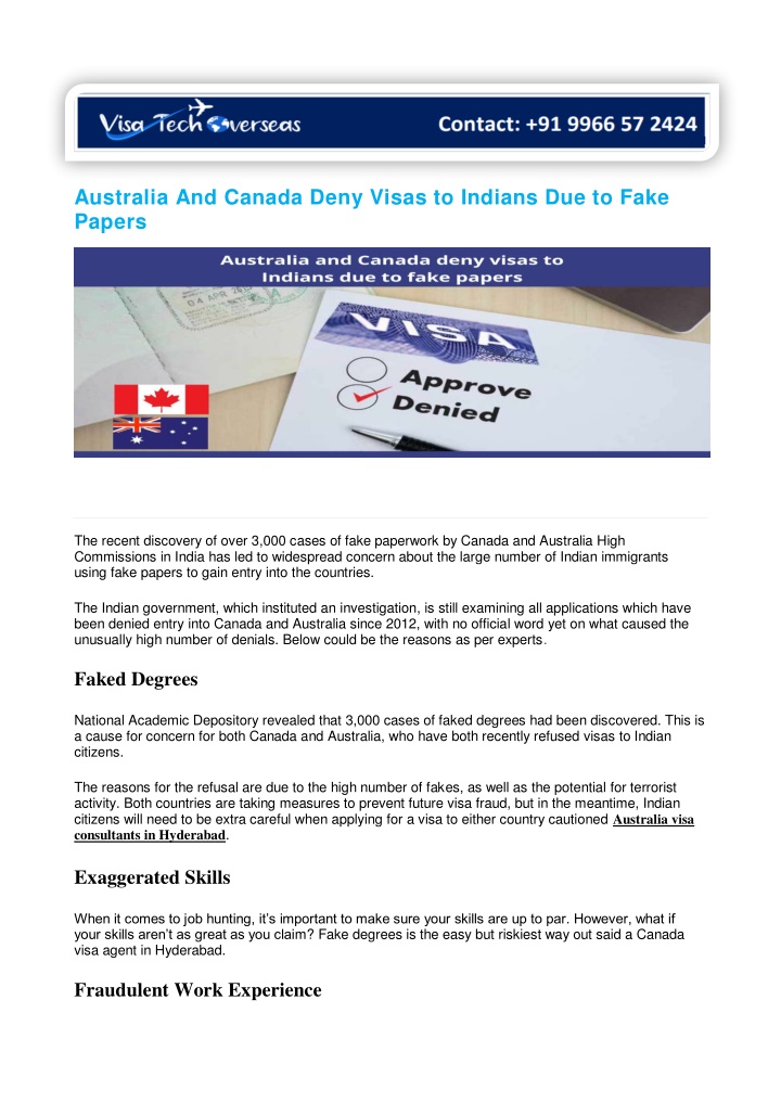 australia and canada deny visas to indians n.w