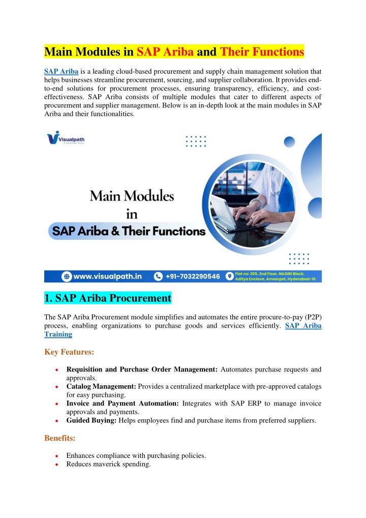 main modules in sap ariba and their functions n.w