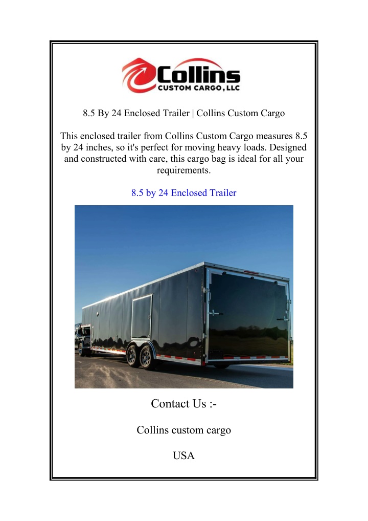8 5 by 24 enclosed trailer collins custom cargo n.w