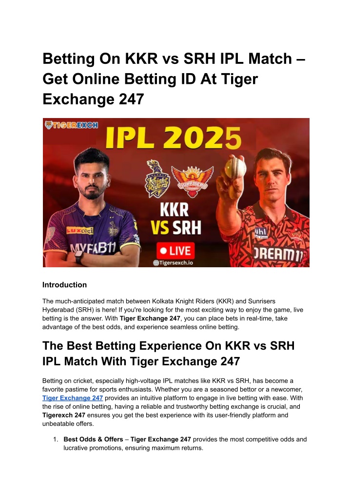 betting on kkr vs srh ipl match get online n.w