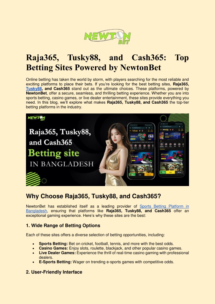 raja365 tusky88 and cash365 top betting sites n.w