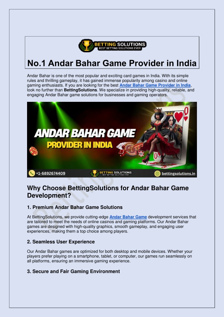 no 1 andar bahar game provider in india n.w